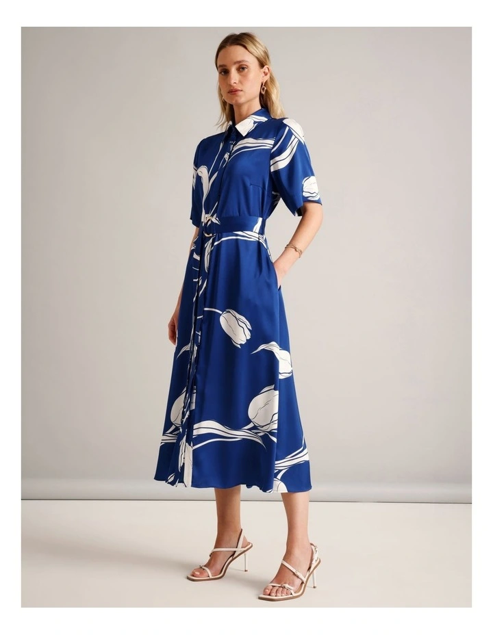 Recycled Poly Short Sleeve Satin Shirt Dress in Assorted image 3
