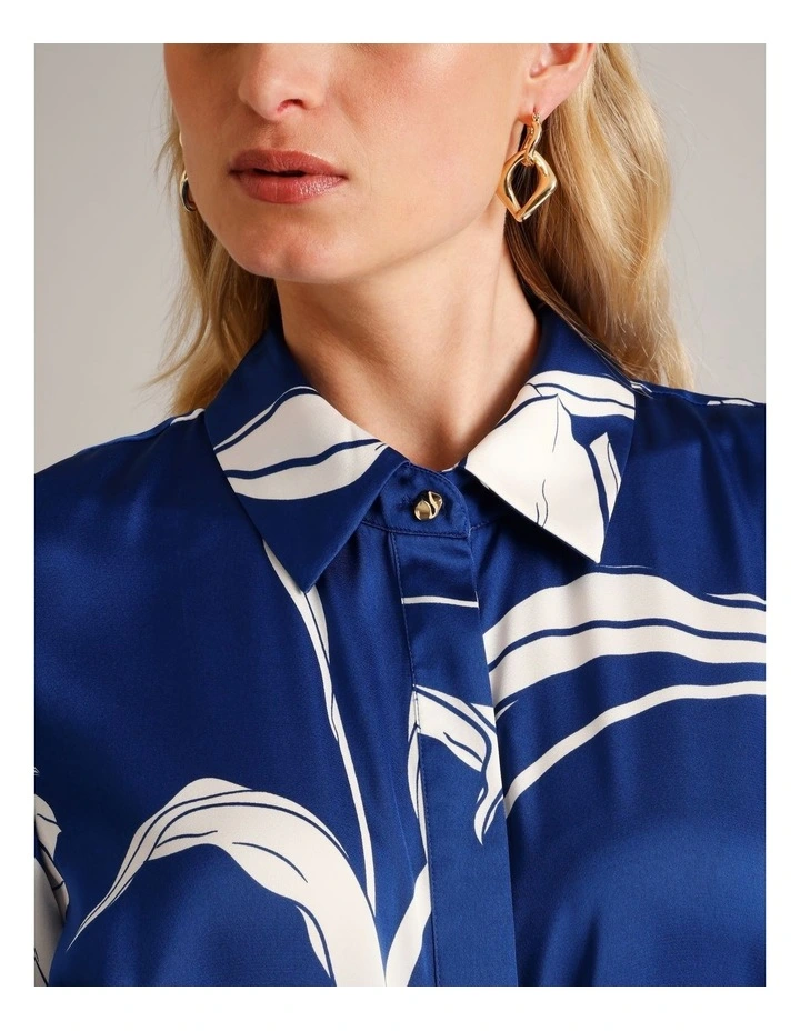 Recycled Poly Short Sleeve Satin Shirt Dress in Assorted image 4