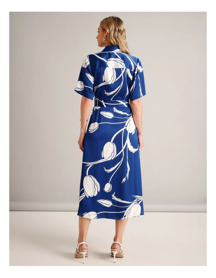 Recycled Poly Short Sleeve Satin Shirt Dress in Assorted image 5