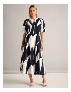European Linen Blend Cinched Waist Dress in Assorted