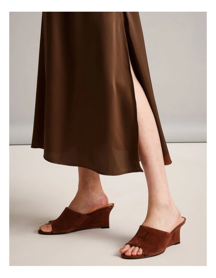 Recycled Polyester Satin Twist Front Dress in Brown image 4