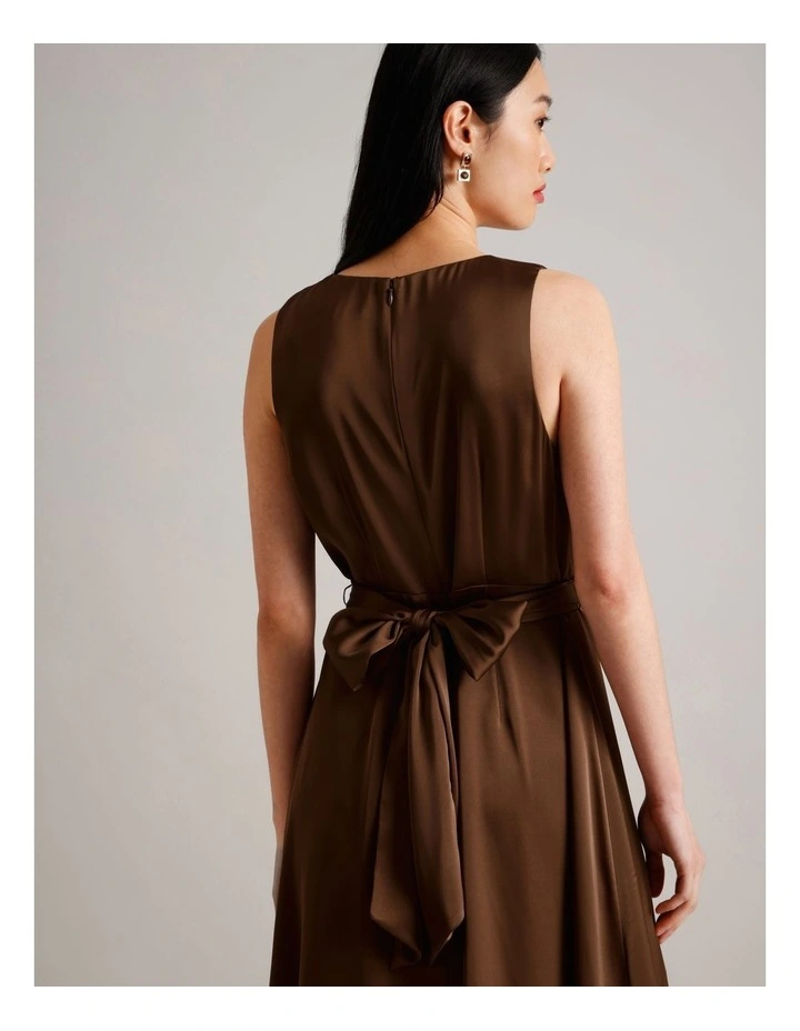 Recycled Polyester Satin Twist Front Dress in Brown image 7