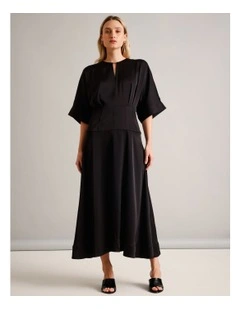Recycled Polyester Satin Keyhole Front Dress in Black