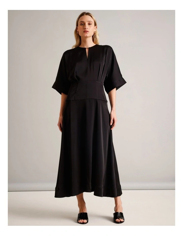 Recycled Polyester Satin Keyhole Front Dress in Black image 1