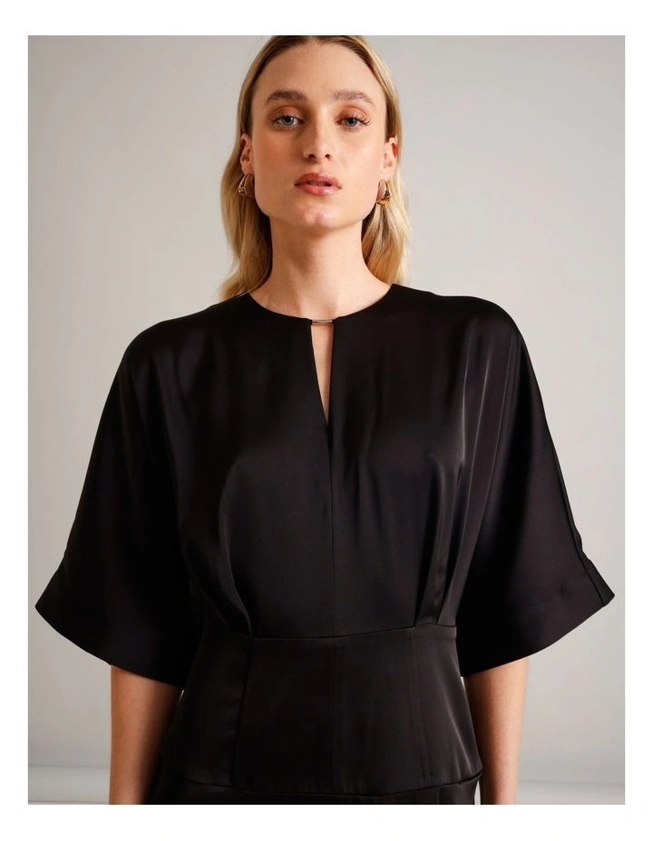 Recycled Polyester Satin Keyhole Front Dress in Black image 2