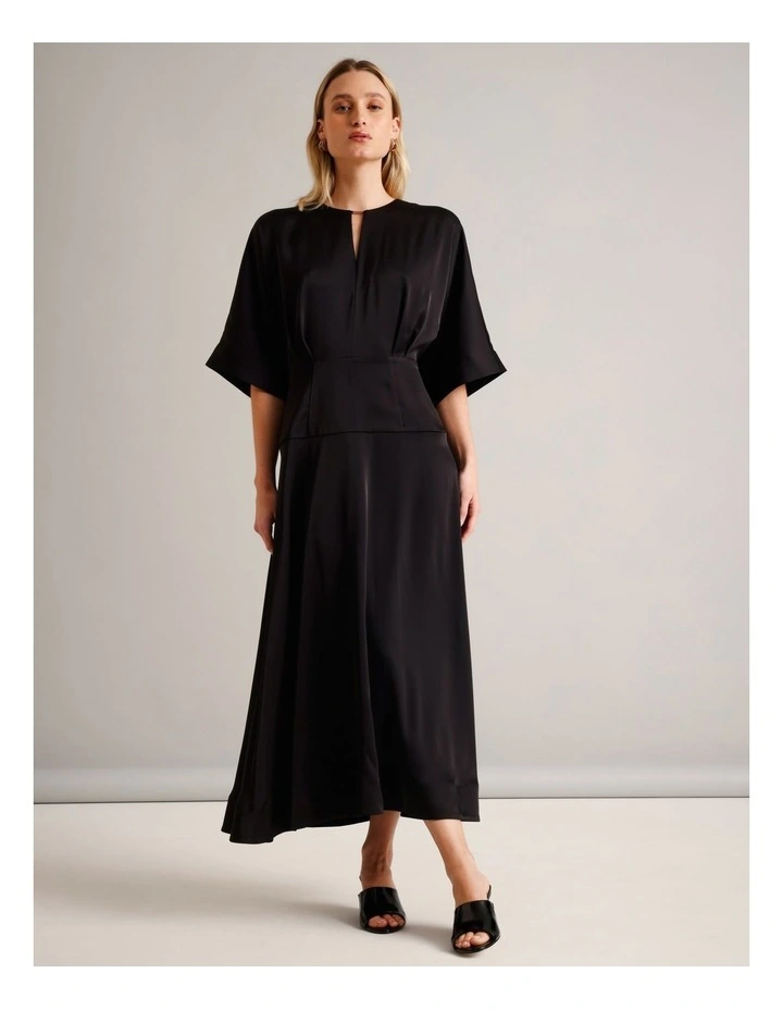 Recycled Polyester Satin Keyhole Front Dress in Black image 3