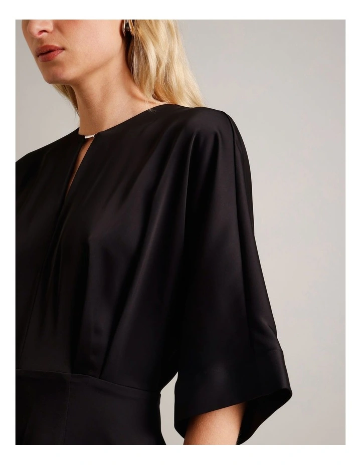 Recycled Polyester Satin Keyhole Front Dress in Black image 4