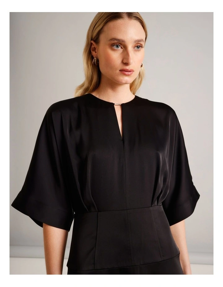 Recycled Polyester Satin Keyhole Front Dress in Black image 5