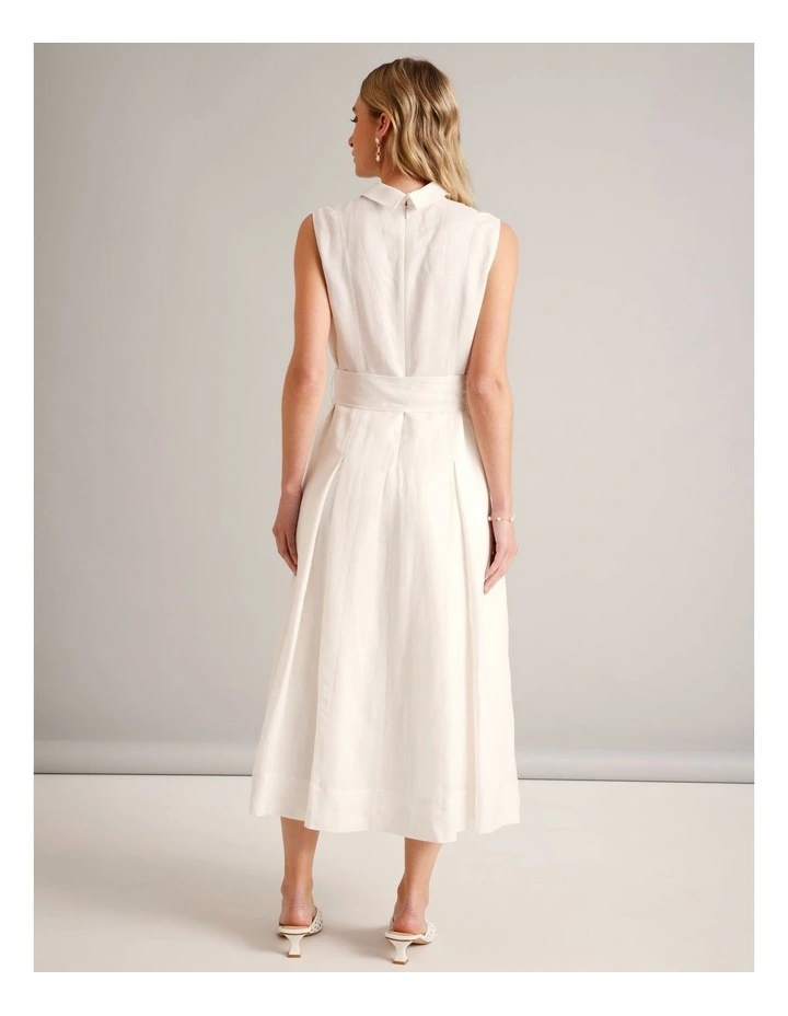 Sleeveless Linen Blend Tie Waist Dress in Ivory image 6