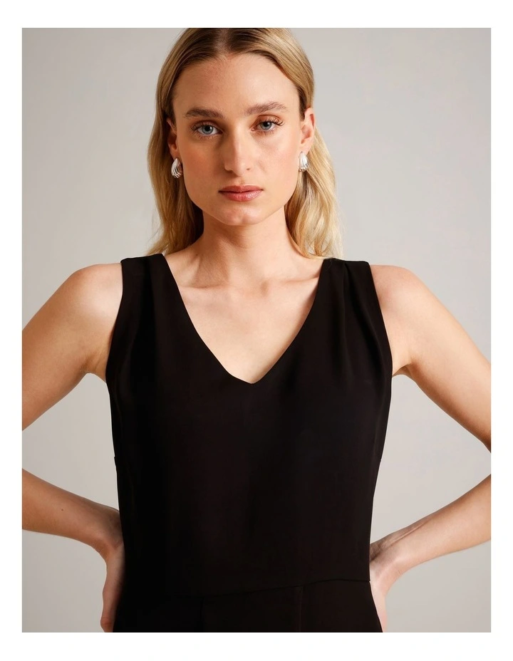 V-Neck Lace Panel Dress in Black image 4