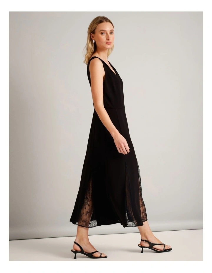 V-Neck Lace Panel Dress in Black image 5