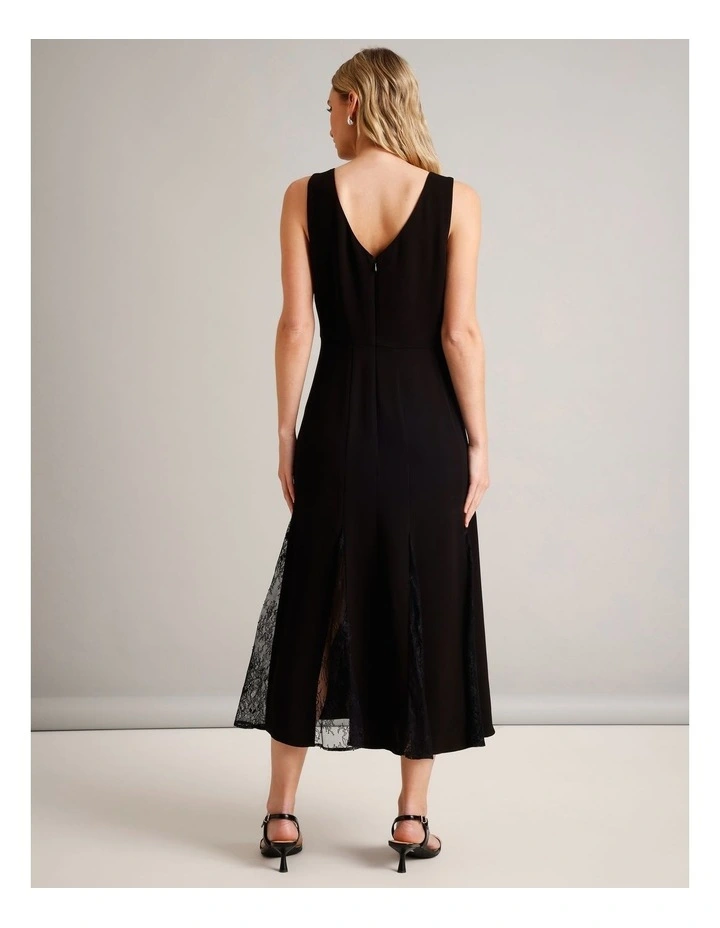 V-Neck Lace Panel Dress in Black image 6