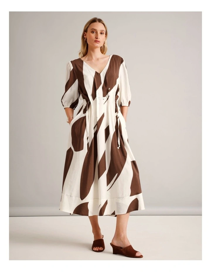 Sustainable Viscose Drawcord Detail Short Sleeve Dress in Assorted image 1