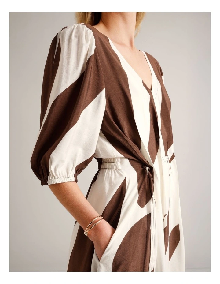 Sustainable Viscose Drawcord Detail Short Sleeve Dress in Assorted image 3