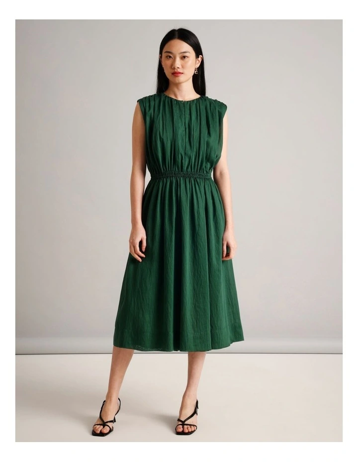 Gather Shoulder Dress in Dark Green image 3