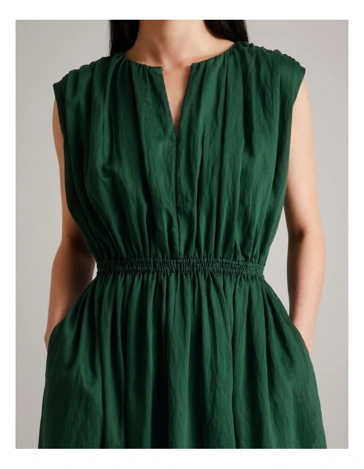 Gather Shoulder Dress in Dark Green image 4