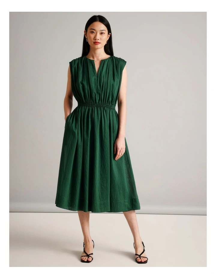 Gather Shoulder Dress in Dark Green image 5