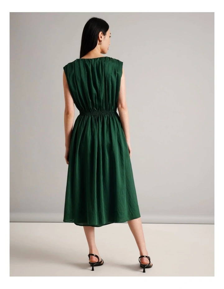 Gather Shoulder Dress in Dark Green image 6