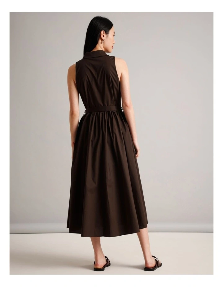 Organic Cotton Blend Sleeveless Shirt Dress in Brown image 5