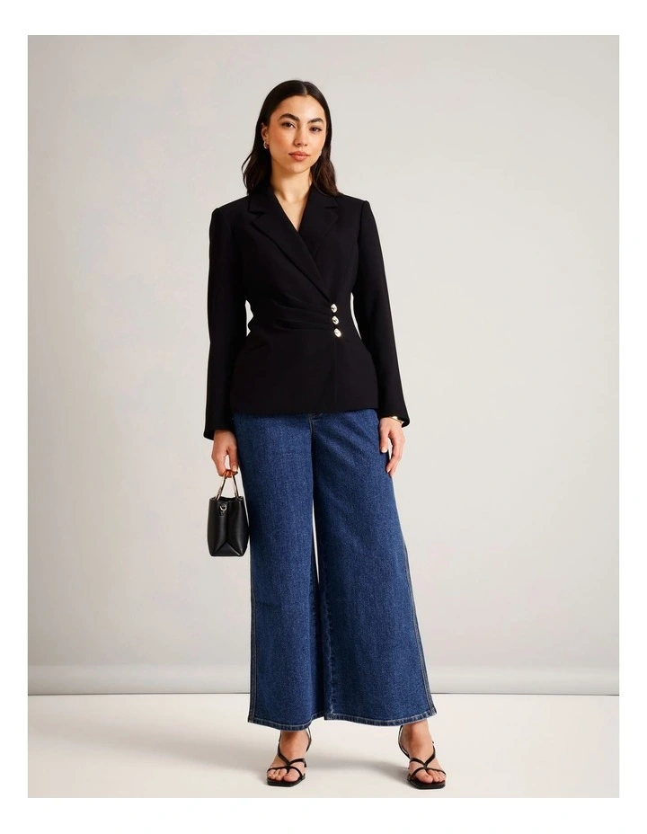 Recycled Poly Ruched Detail Crepe Blazer in Black image 2
