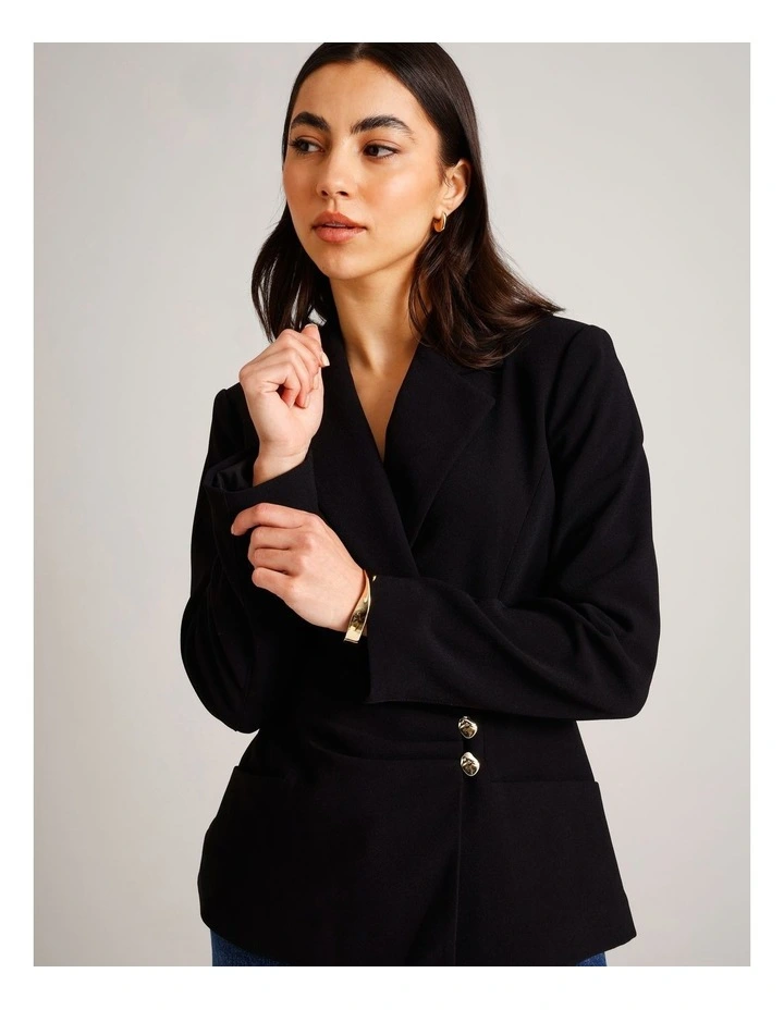 Recycled Poly Ruched Detail Crepe Blazer in Black image 4