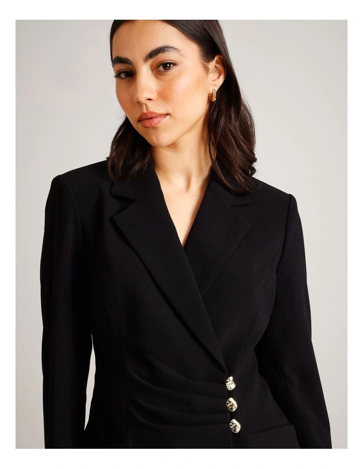 Recycled Poly Ruched Detail Crepe Blazer in Black image 5