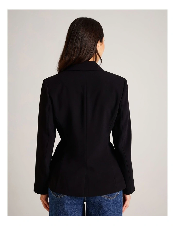 Recycled Poly Ruched Detail Crepe Blazer in Black image 6