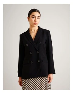 Recycled Polyester Double Breasted Crepe Blazer in Black