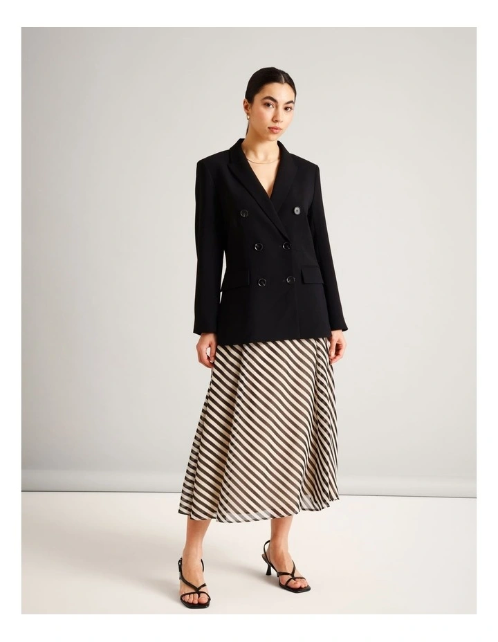 Recycled Polyester Double Breasted Crepe Blazer in Black image 2