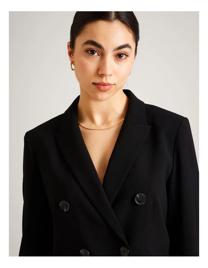 Recycled Polyester Double Breasted Crepe Blazer in Black image 3