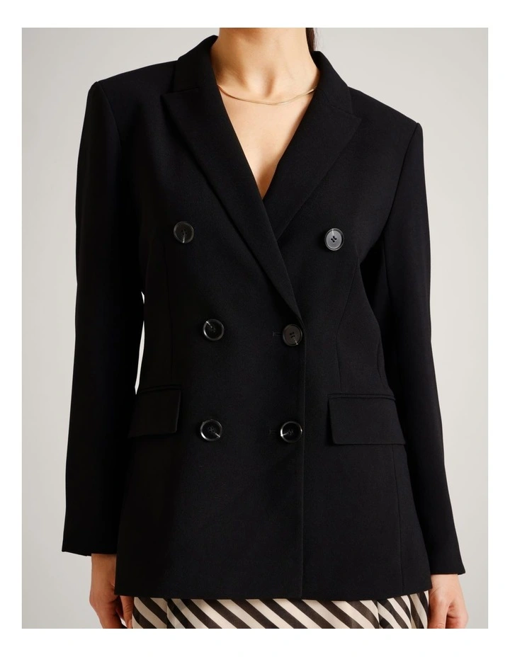 Recycled Polyester Double Breasted Crepe Blazer in Black image 4