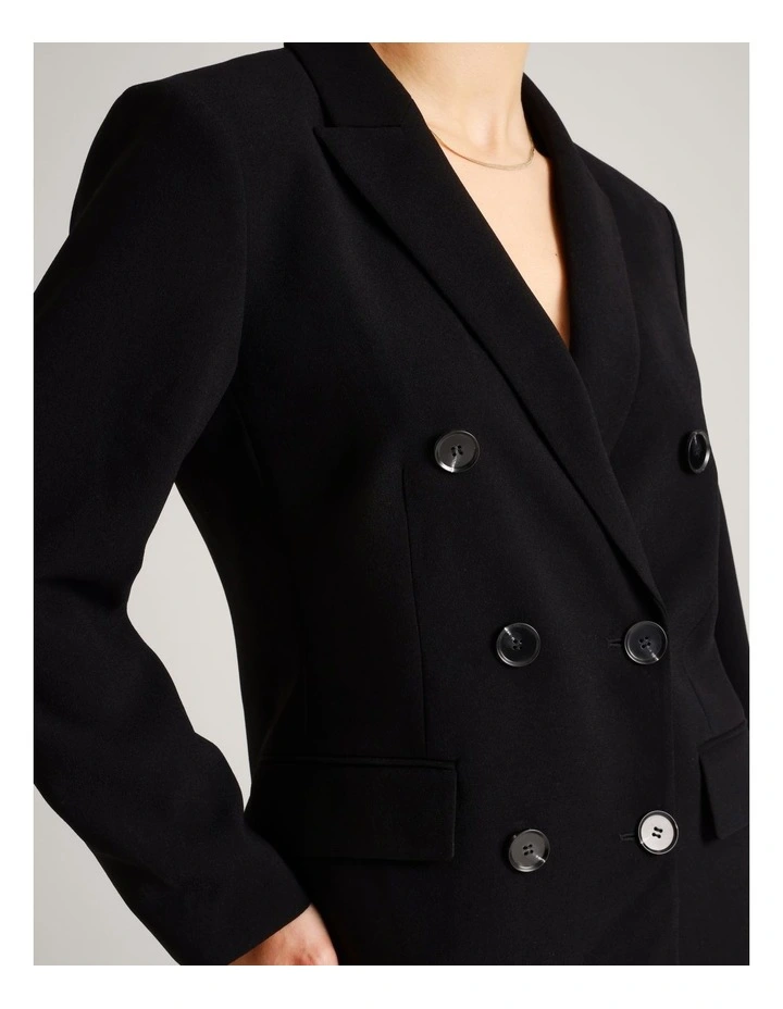 Recycled Polyester Double Breasted Crepe Blazer in Black image 5