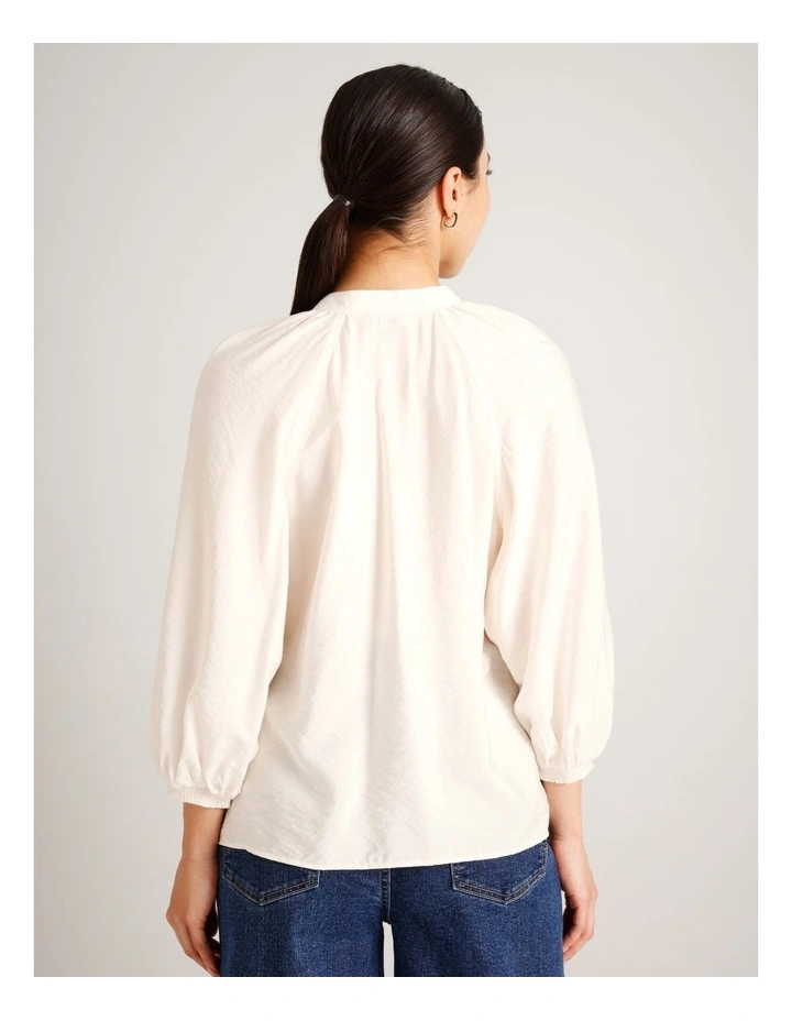 Sustainable Viscose Blend Button Through Raglan Sleeve Top in Ecru image 6