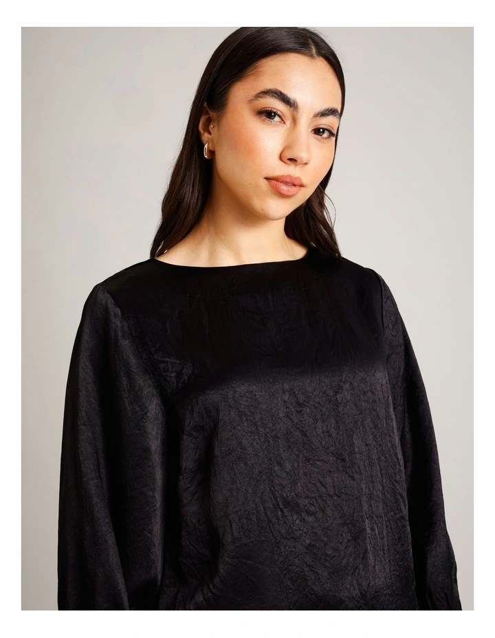 Crushed Acetate Long Sleeve Top in Black image 4