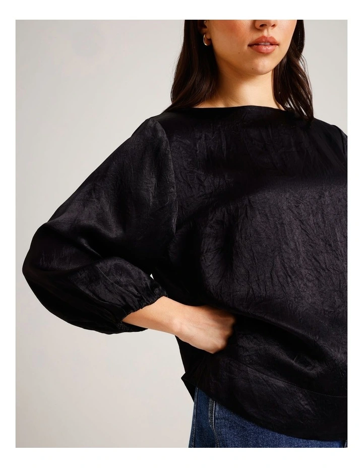 Crushed Acetate Long Sleeve Top in Black image 5