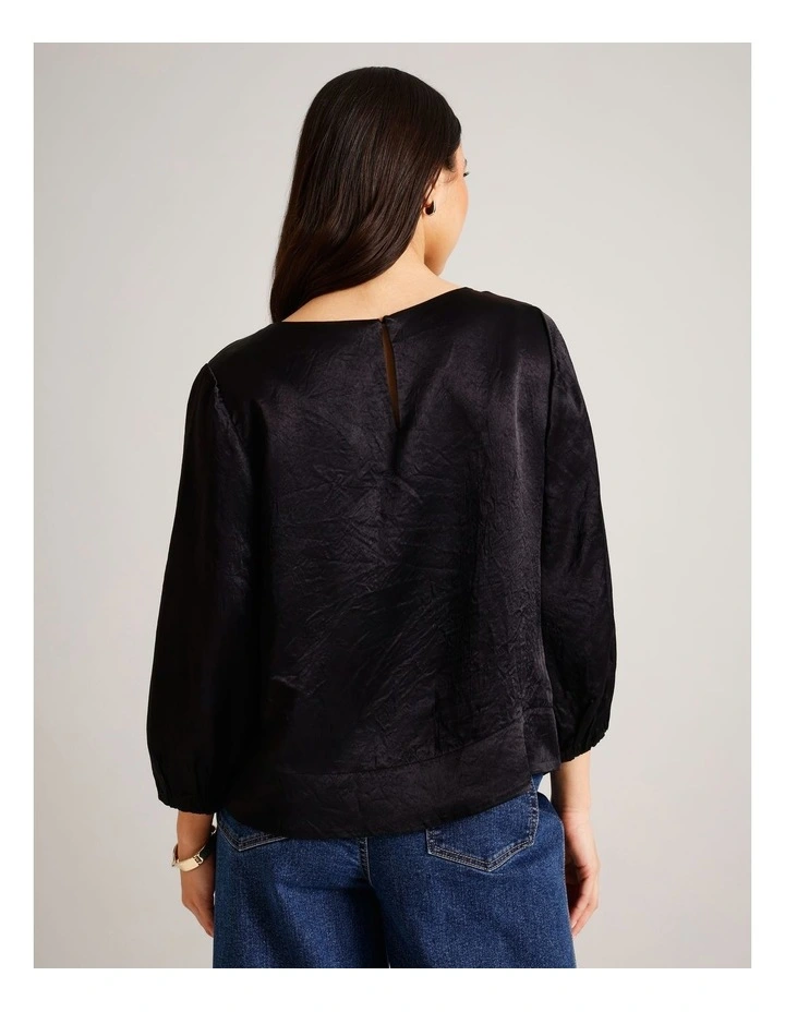 Crushed Acetate Long Sleeve Top in Black image 6