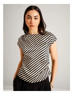 Recycled Poly Satin Draped Shoulder Sleeveless Top in Assorted