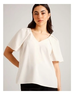 Tuck Shoulder Crepe Top in Ecru