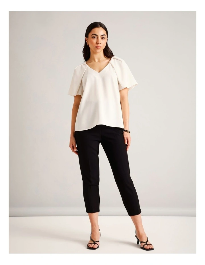 Tuck Shoulder Crepe Top in Ecru image 2