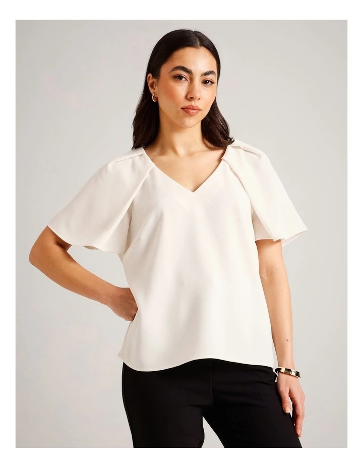 Tuck Shoulder Crepe Top in Ecru image 3