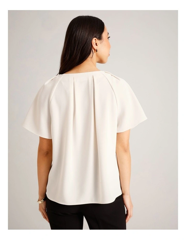 Tuck Shoulder Crepe Top in Ecru image 5