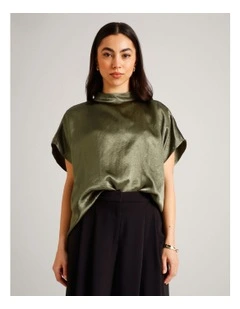 Crushed Acetate Relaxed Top in Khaki