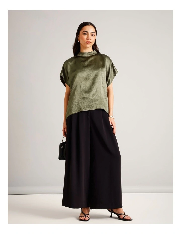 Crushed Acetate Relaxed Top in Khaki image 2