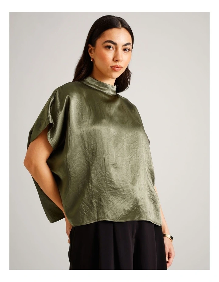 Crushed Acetate Relaxed Top in Khaki image 4