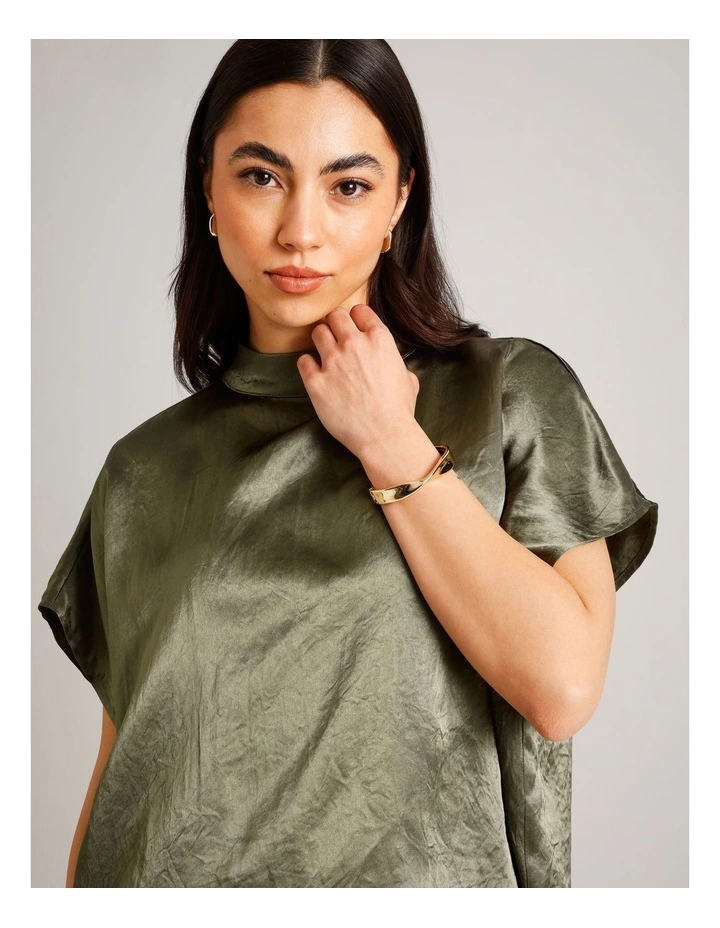 Crushed Acetate Relaxed Top in Khaki image 5