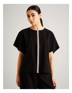 Viscose Blend Keyhole Top in Black