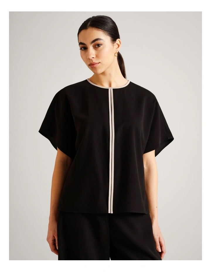 Viscose Blend Keyhole Top in Black image 1