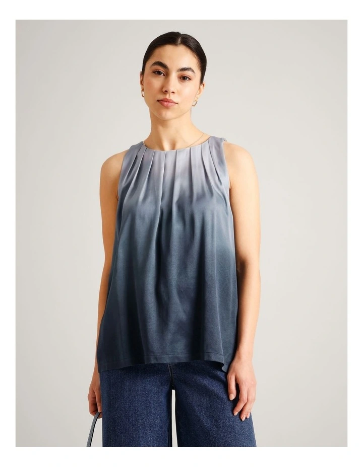 Viscose Blend Pleated Neck Sleeveless Top in Assorted image 1