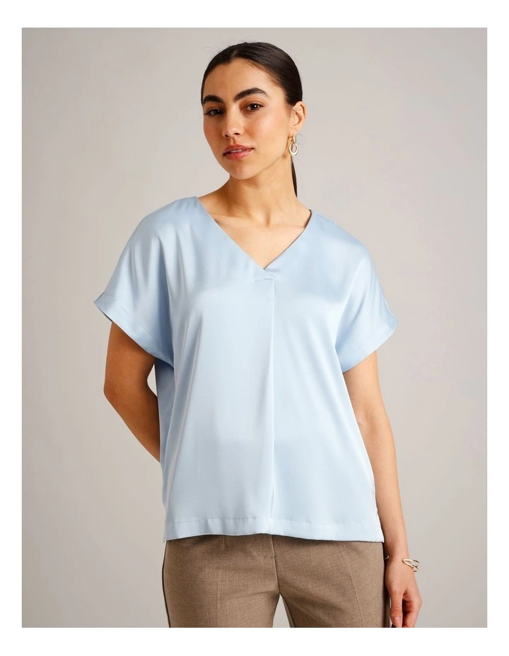 Satin V-Neck Tee in Light Blue image 1