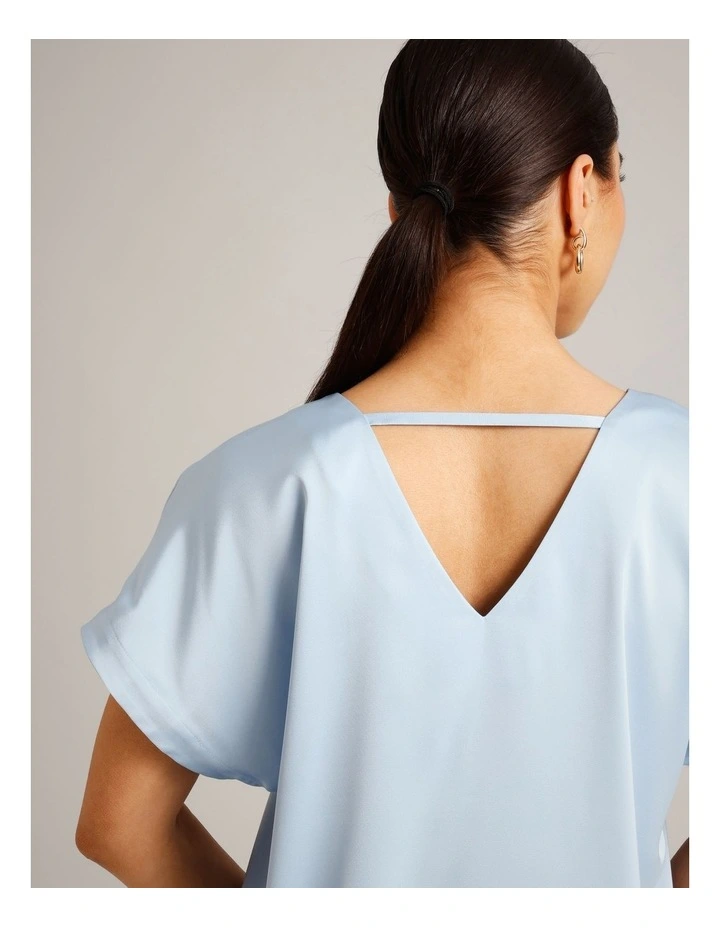 Satin V-Neck Tee in Light Blue image 2